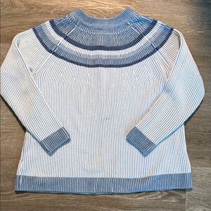 Lands' End Blue and White Striped Turtleneck Sweater